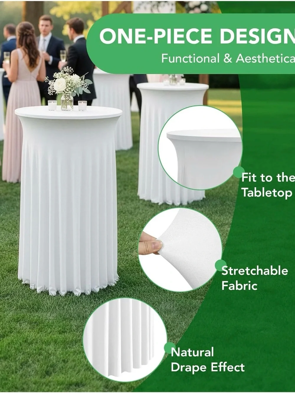 White Stretch Cocktail Table Cover for Home Parties